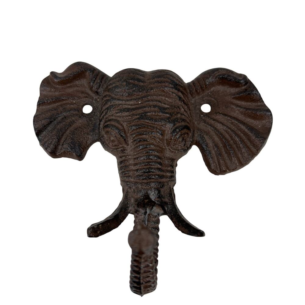 Elephant Wall Hook Cast Iron Brown Key Coat Towel Hanger Cabin Lodge Metal Decor